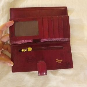 Vintage Red Cartier Billfold Wallet Vegan Leather